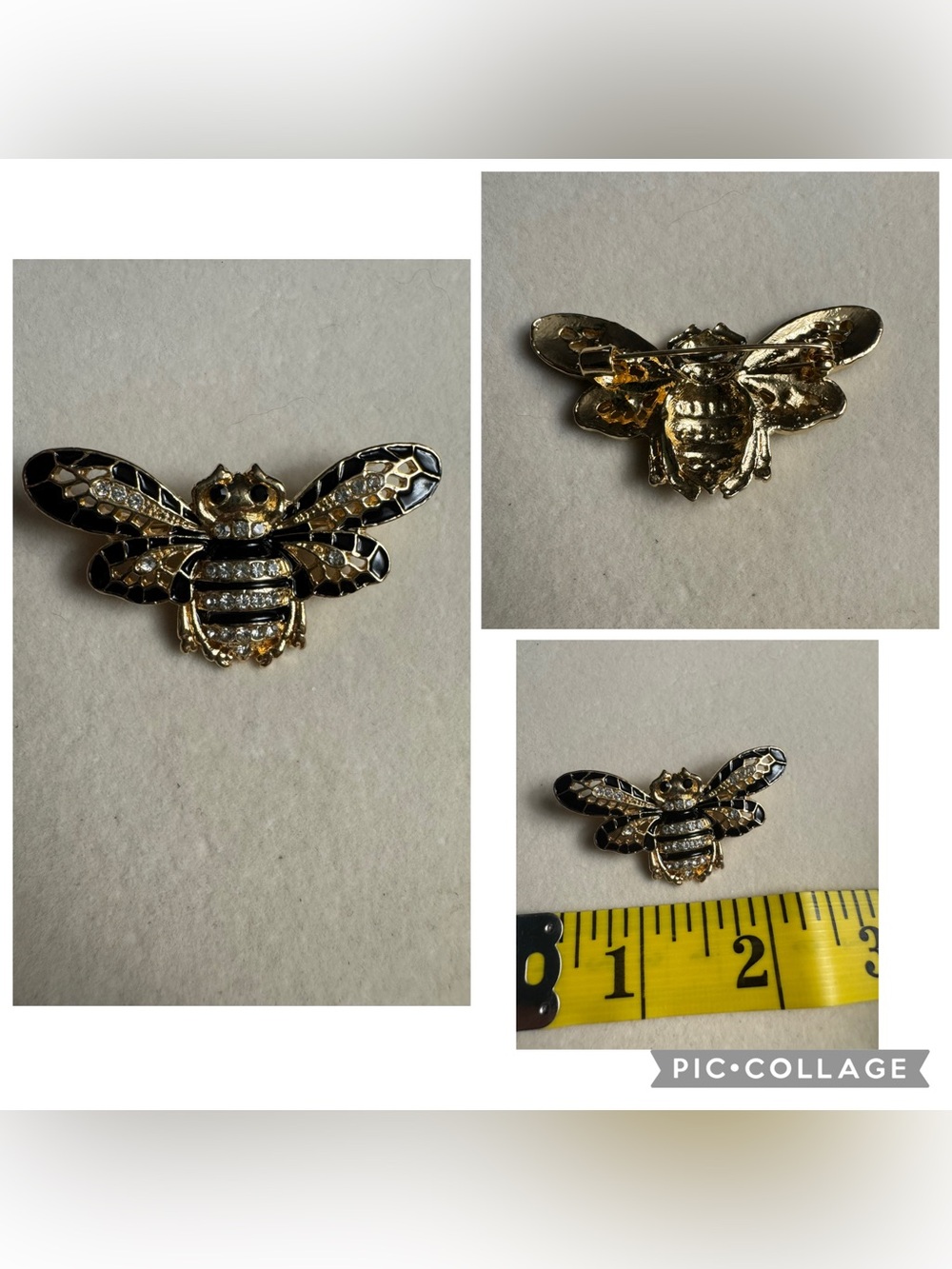New Gold and Black Bee Brooch Pin